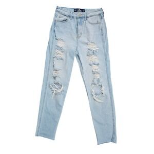 Hollister Ultra High-Rise Mom Jean Womens 1R W25 L27 Light Blue Distressed Denim